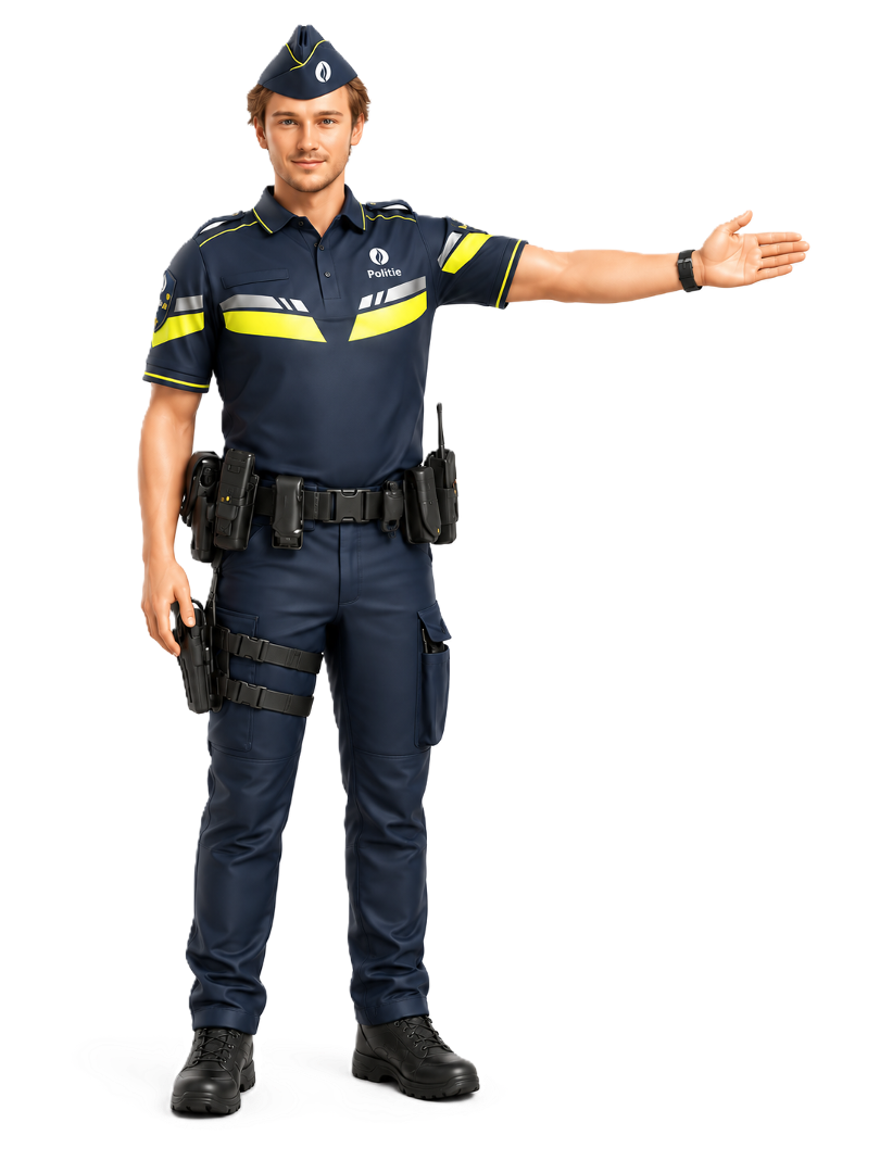 Agent met arm horizontaal uitgestrekt